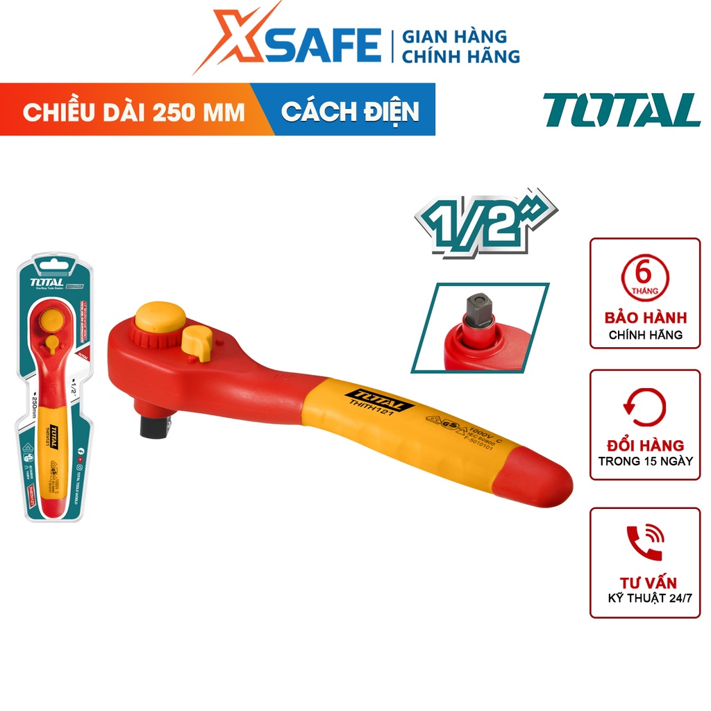 Tay vặn cách điện TOTAL THIRTH121 cách điện 1000V, đầu khẩu 1/2inch, chất liệu thép CR-V cứng chắc, dài 250mm [XSAFE]