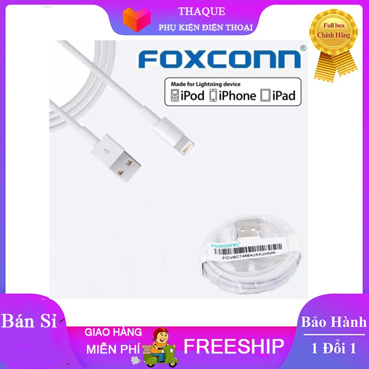 Cáp foxconn sạc nhanh Lightning dành cho Iphone 5s, 6s plus, 7s plus, 8 . Dài 1M, Chíp I5