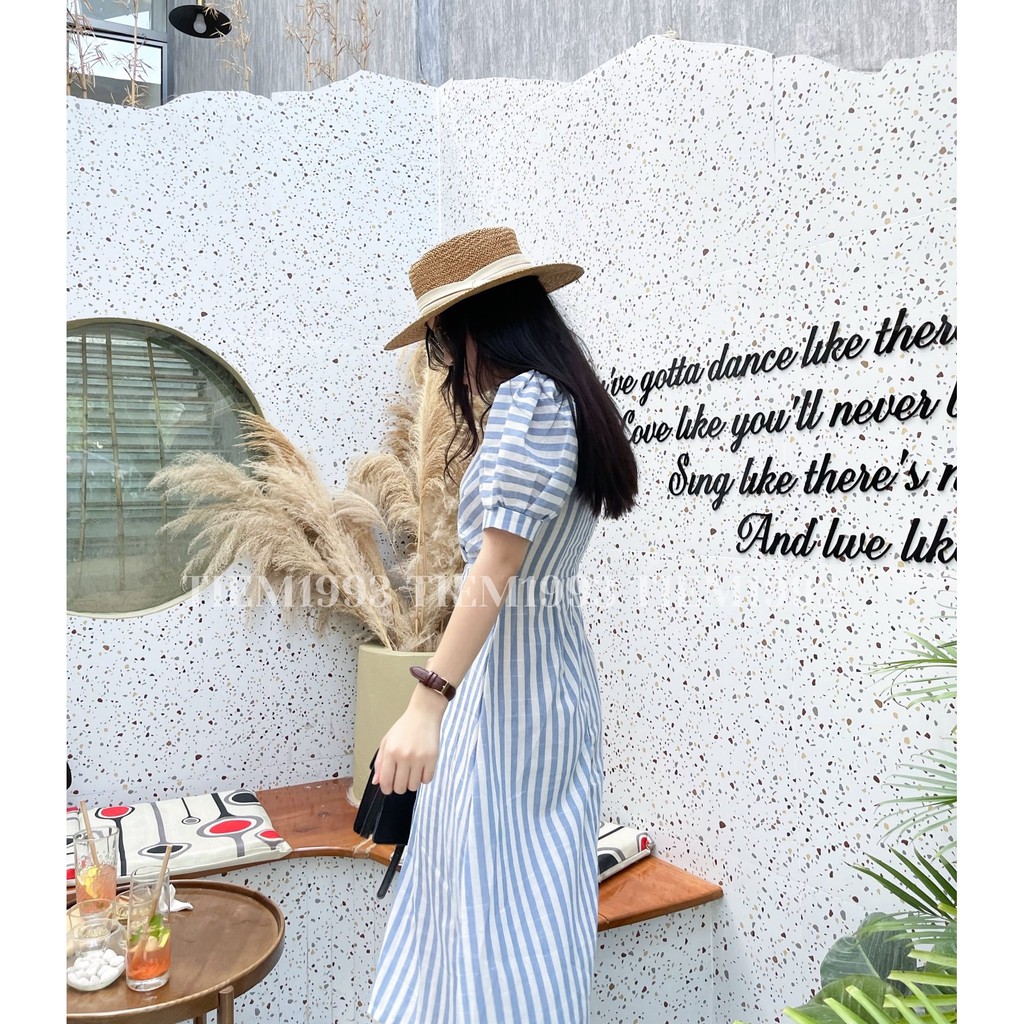 ẢNH THẬT ĐỘC QUYỀN -VÁY DÁNG CHỮ A KẺ XANH HÀN QUỐC | BigBuy360 - bigbuy360.vn