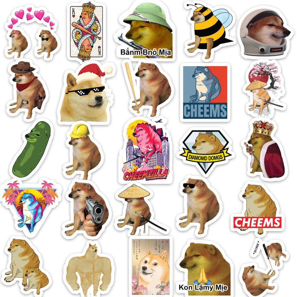 Set 50 cái Sticker Cheems Meme, Sticker Cheems Chống Nước, Sticker Chó meme, Hình dán Cheems
