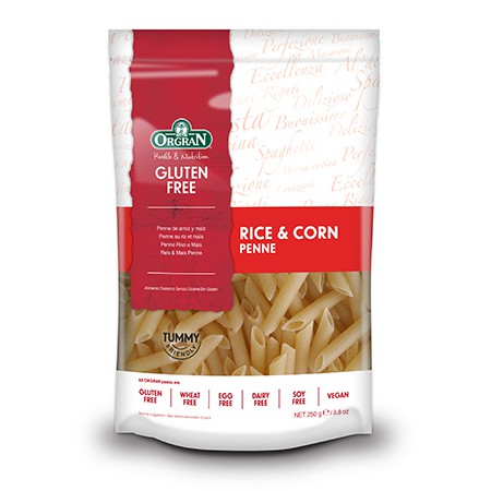 Nui Hình Ống Lớn Làm Từ Gạo &amp; Bắp Không Gluten Orgran - GLUTEN FREE Rice &amp; Corn Penne - Túi 250g