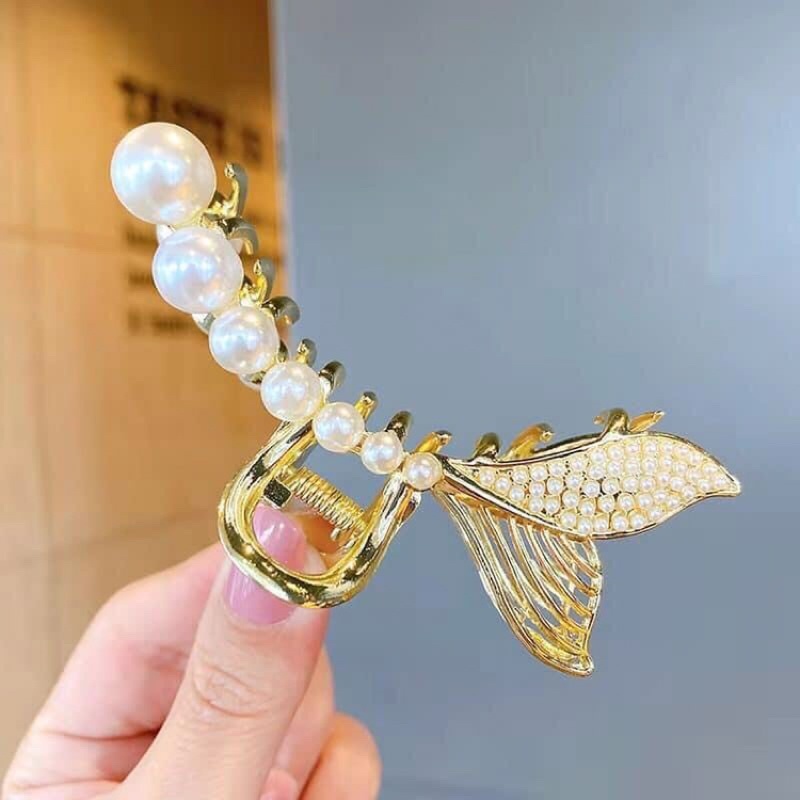 Kẹp tóc càng cua đính đá phong cách Hàn Quốc hình đuôi cá