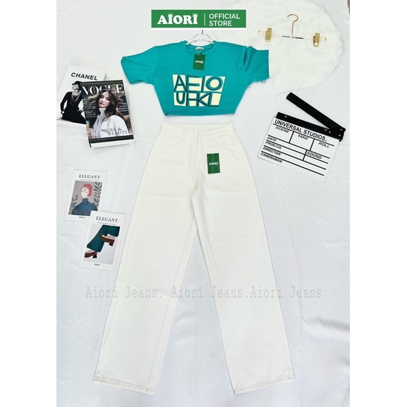 Quần Jean Nữ Aiori Fashion Ống Suông Lưng Cao Trắng Đen Quần Bò Ống Rộng Hàng Cao Cấp A001