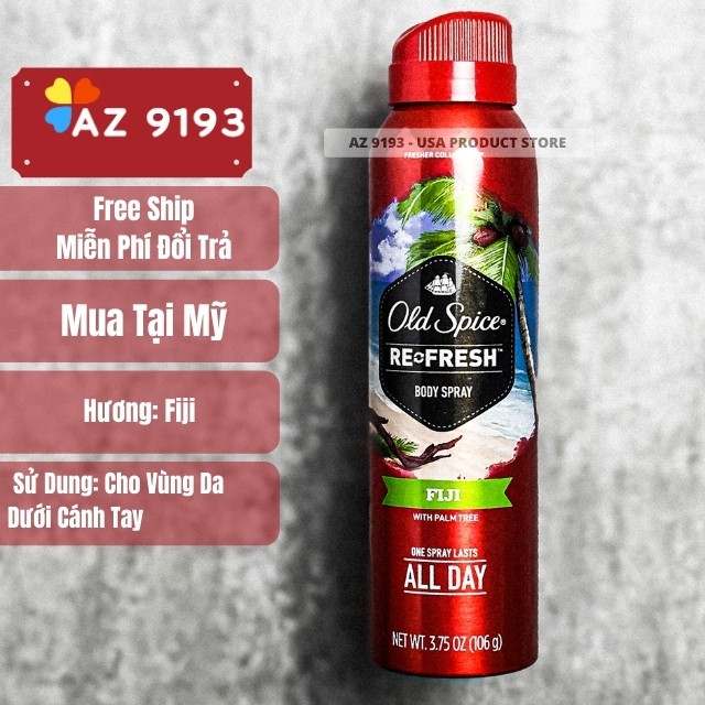 [HÀNG MỸ] Xịt Khử Mùi Nam Old Spice Hàng Mỹ 106g - Khử Mùi, Ngăn Mùi Hôi Hiệu Quả, Hương Thơm Nam Tính  - AZ 9193