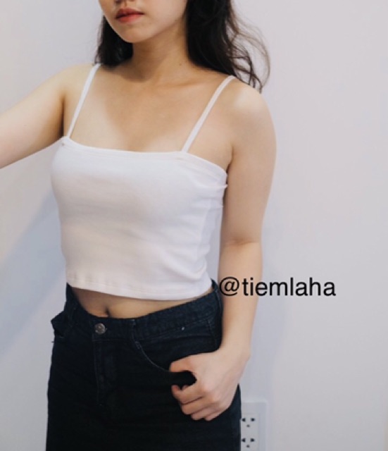 ẢNH THẬT - ÁO HAI DÂY THUN GÂN SEXY MÀU TRẮNG FREESIZE