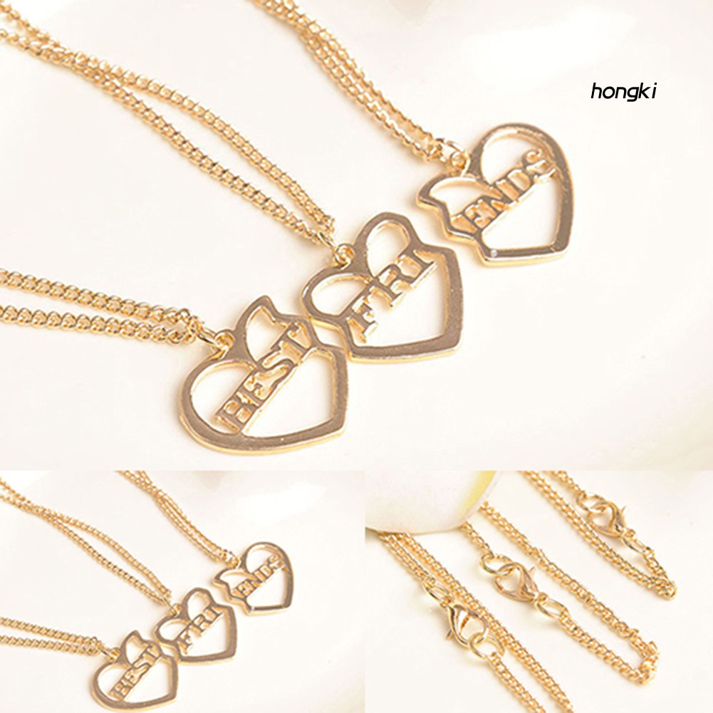(Hàng Mới Về) Set 3 vòng cổ Mạ Vàng Mặt Hình Trái Tim Khắc Chữ Best Friend