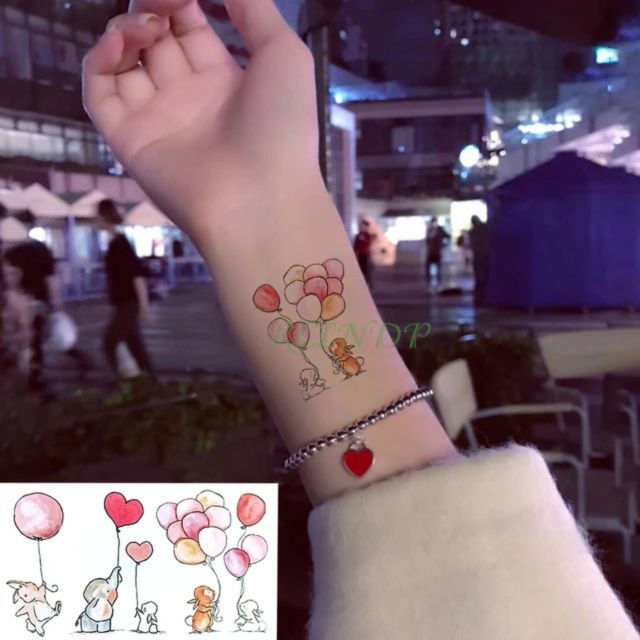 Hình xăm tatoo động vật chơi bong bóng, voi thỏ h13. Xăm dán tatoo mini tạm thời, size &lt;10x6cm