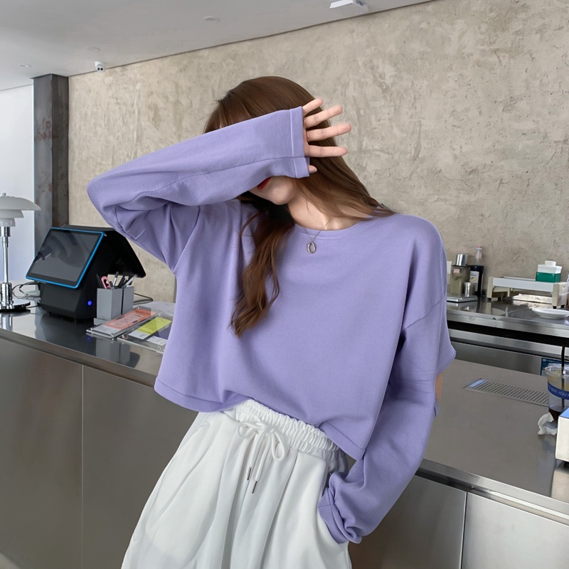 【ZHELIHANGFEI】Áo Len Tay Dài Form Rộng Lưng Cao Theo Phong Cách Preppy Dễ Phối Đồ