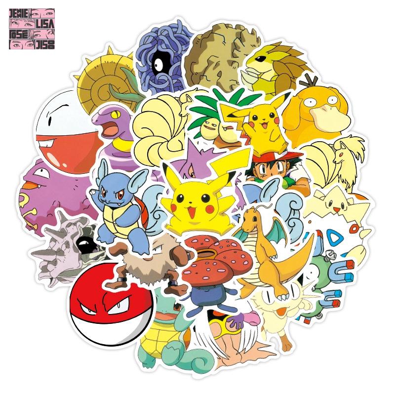 Set 50 sticker chống thấm nước hình hoạt hình pokemon