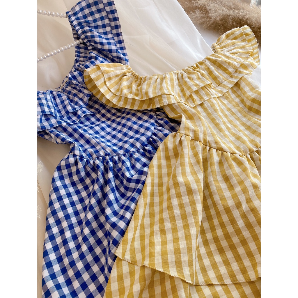 Đầm Caro Bệt Vai