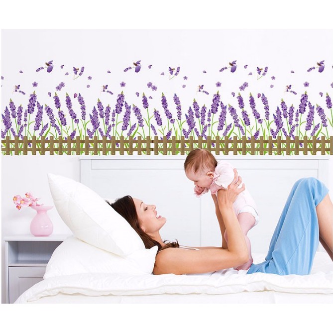 Decal trang trí hàng rào hoa Lavander Tím