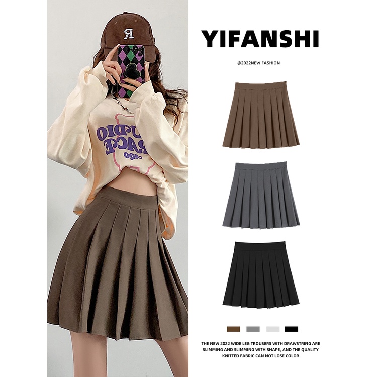 NRVP Chân váy ngắn xếp ly dáng chữ A lưng cao màu sắc xinh xắn phong cách Hàn Quốc