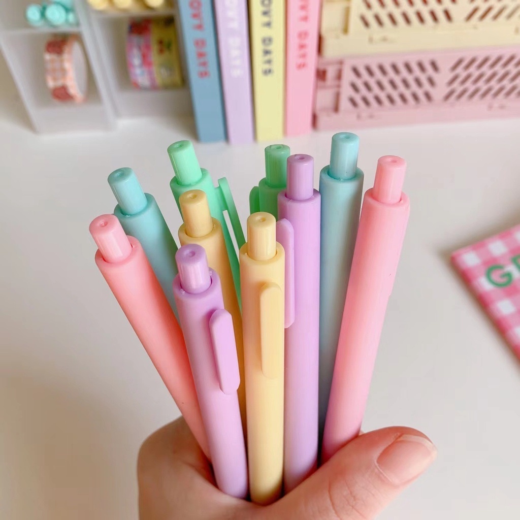 Bút bi bấm vỏ màu macaron tuỳ chọn dễ thương ngòi 0.5mm mực đen