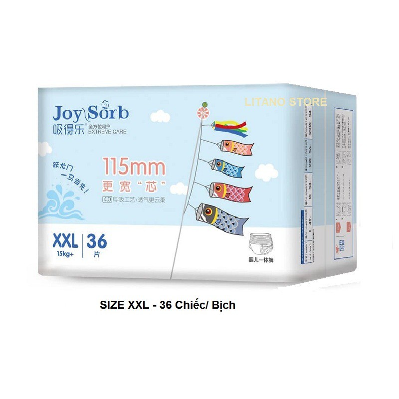 Tã Bỉm Hữu Cơ Cho Bé JOY SORB Quần/ Dán Size S, L, XL, XXL, XXXL - Số Miếng S50, L42, XL38, XXL36, XXXL34 Chiếc / Bịch