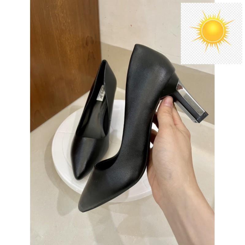 ️🥇 Giày Cao Gót Nữ SATA & JOR Mũi Nhọn Dáng Công Sở Gót Trụ Nhỏ Cao 7CM - Chất Da Mờ Đẹp Êm Chân Màu Đen - SJ0003 ️🥇