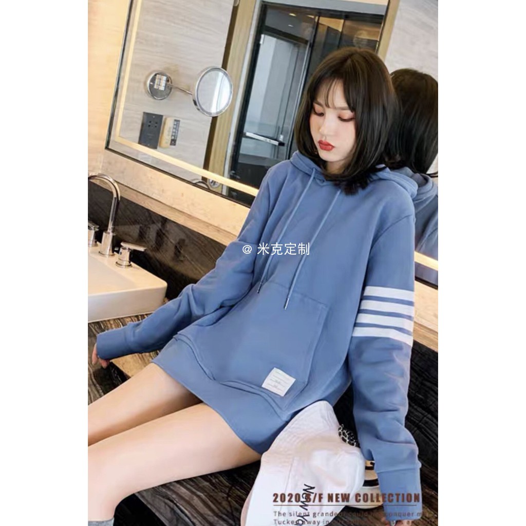 Áo Hoodie Cotton Tay Dài Dáng Rộng Kẻ Sọc Ngang Trẻ Trung Năng Động Cho Bạn Gái