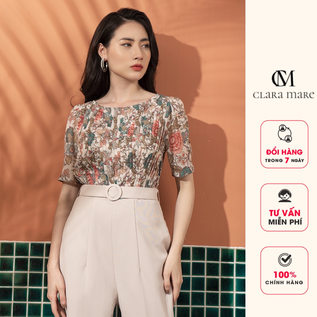 Jumpsuit Dài, Phối Hoạ Tiết Thân Trên, Xếp Ly Thân Trước, Có Túi, Phong Cách Công Sở, Đi Chơi Clara Mare - JUM3002