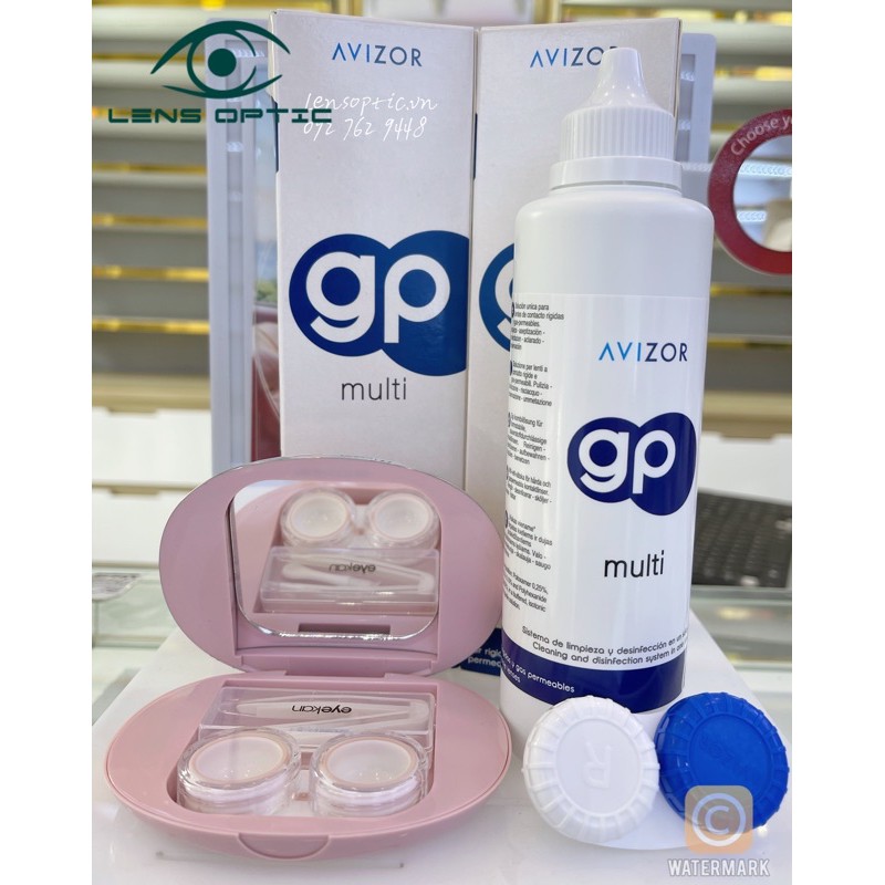 Nước ngâm rửa kính áp tròng  Avizor GP Multi 240ml, dung dịch ngâm lens cứng OthoK-Lens Optic (2 ngâm tặng khay gương)