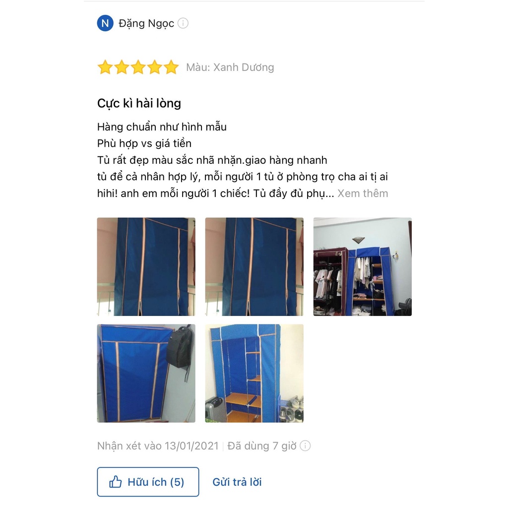 Tủ vải đựng quần áo cao cấp 3 buồng 8 ngăn to bền dododios