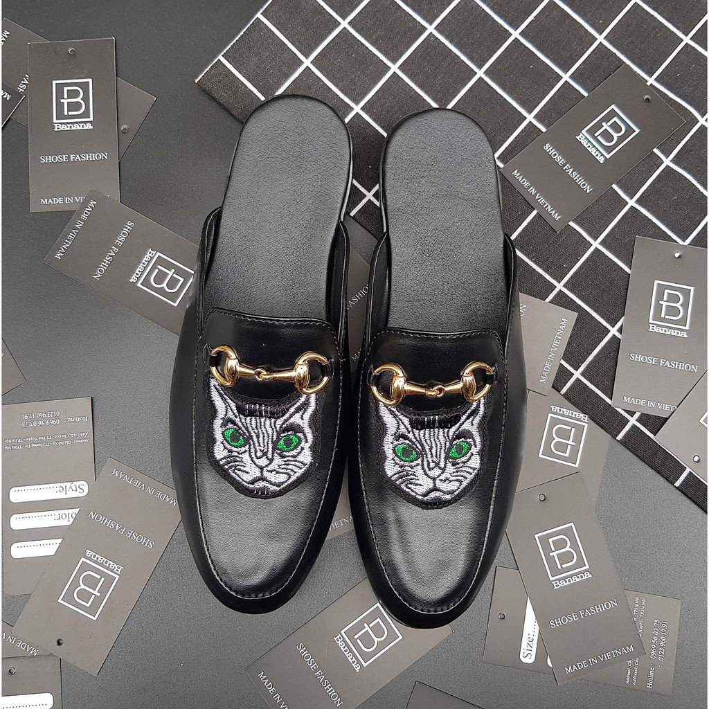 Giày sục nam [ THÊU HỌA TIẾT MÈO ] Có 2 loại Da nhám & Da bóng. | BigBuy360 - bigbuy360.vn