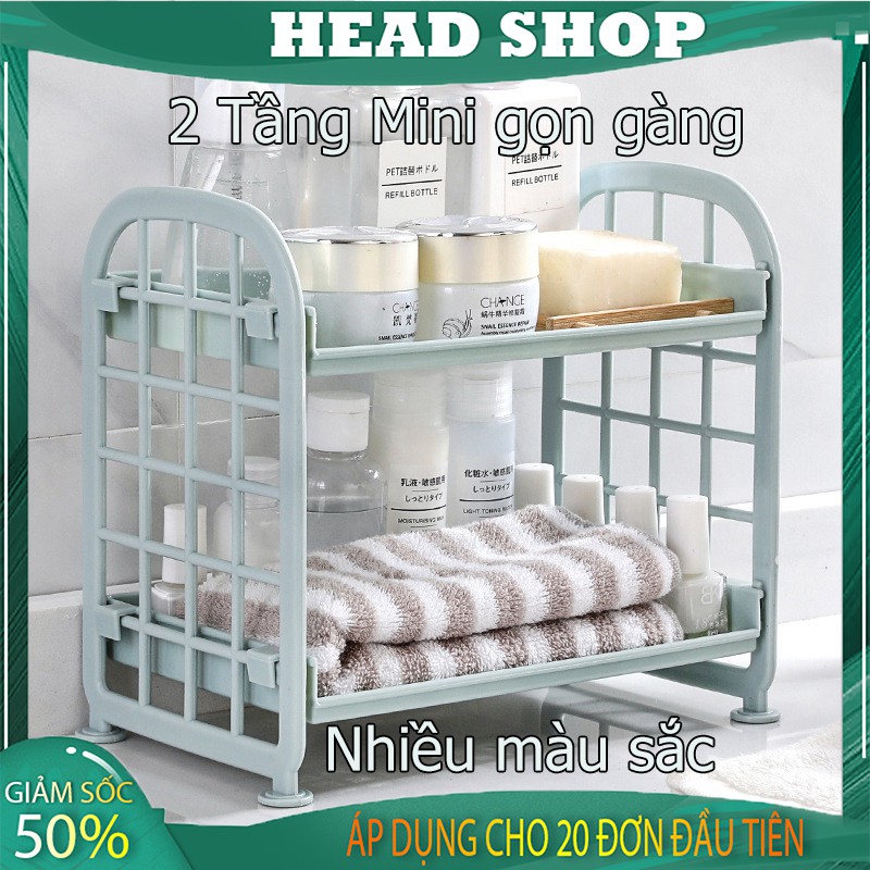 Kệ nhựa để đồ E050 mini 2 tầng để đồ dùng học tập trang trí bàn học phong cách Hàn Quốc HEADSHOP