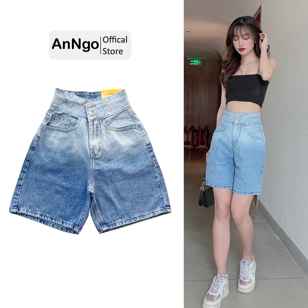 Quần jean ngố nữ lưng cao ống rộng, vải jean denim không co dãn bền đẹp, dễ phối đồ AnNgo - AT140