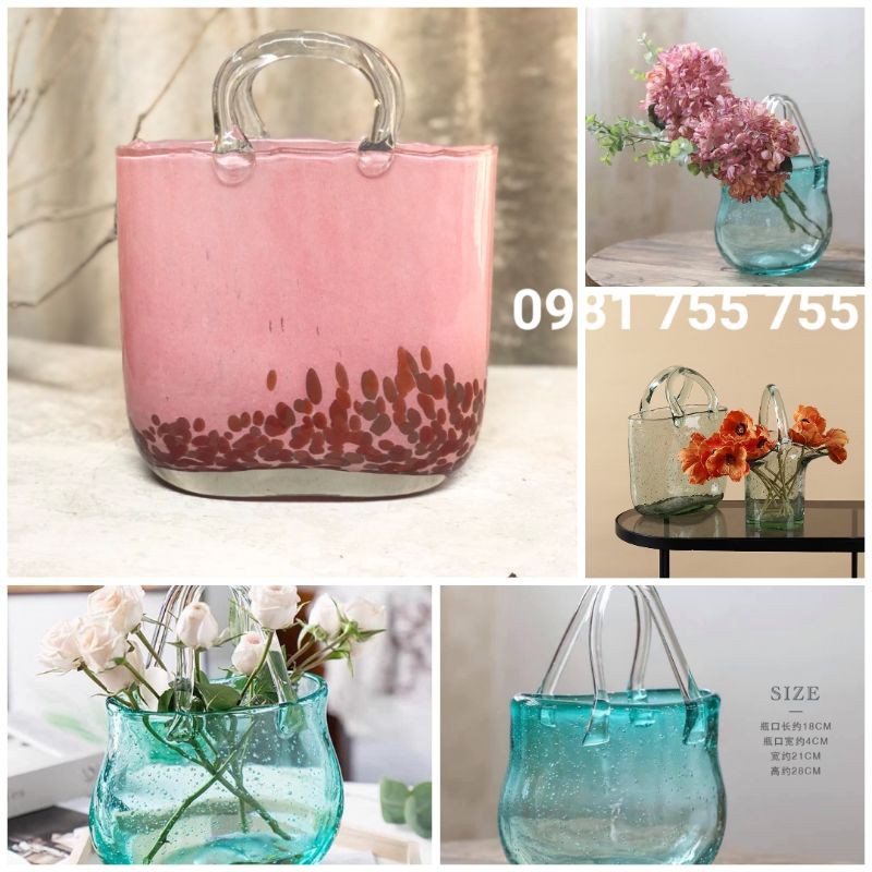 Bình Hoa Kiểu Giỏ Xách Tay Tinh Pha Lê Cao Cấp - Lọ Hoa Nhập Khẩu