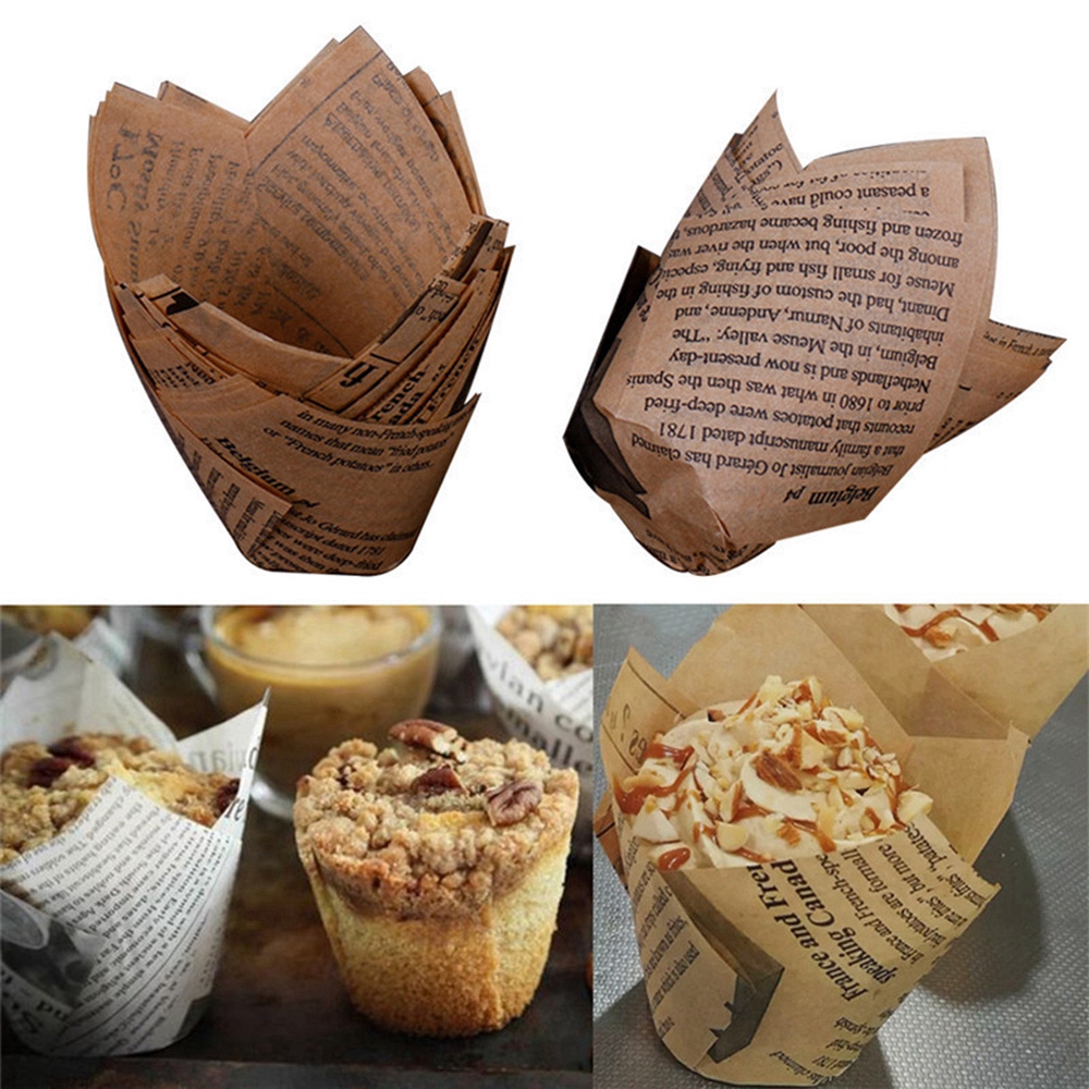 Cốc giấy lót làm bánh muffin dày họa tiết báo