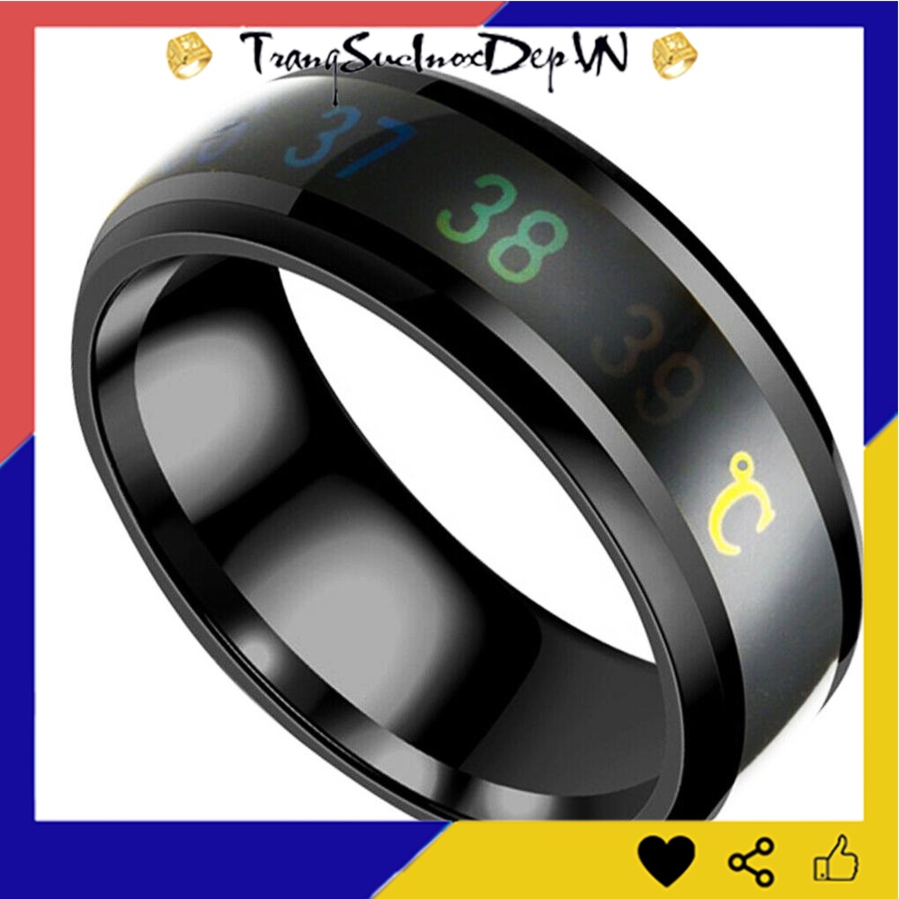 Nhẫn titan màu đen thông mình đo nhiệt độ thể hiện phong cách độc đáo, mạnh mẽ - Tặng hộp đựng xinh xắn