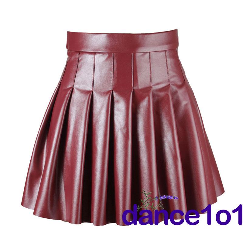 Chân Váy Da Pu Lưng Cao Xếp Ly Màu Trơn Thời Trang Cho Nữ