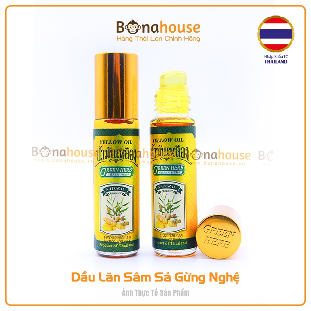 Dầu Nóng Yellow Oil Green Herb Thái Lan (Sâm - Nghệ Gừng - Sả)