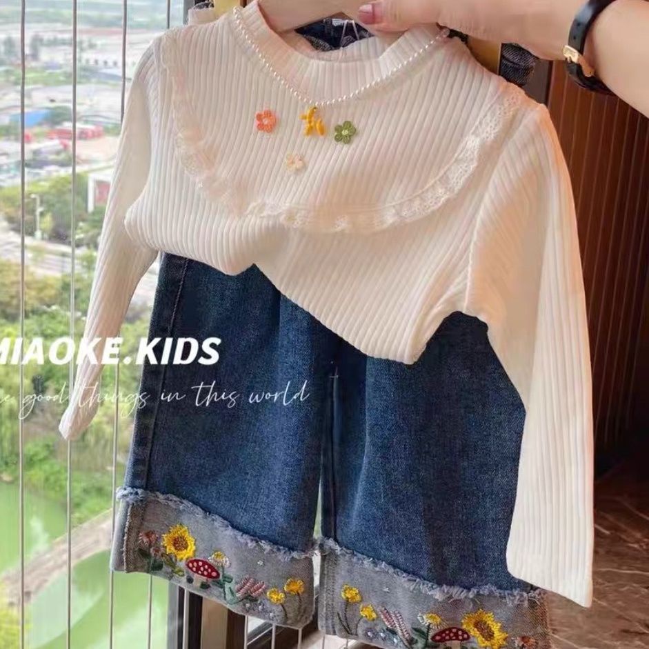 Áo Thun Dệt Kim Cổ Lọ Họa Tiết Hoa Nhỏ Thời Trang Xuân Thu Phong Cách Hàn Quốc Cho Bé Gái