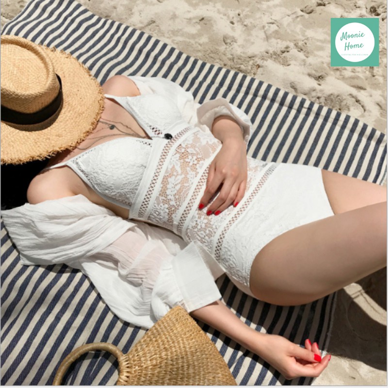 Bikini Nữ 1 Mảnh, Đồ Bơi Liền Thân Ren Trắng Sang Chảnh Mã BN - 314