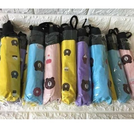 DÙ GẤP GỌN HÌNH GẤU BROWN  làm bằng thép chắc chắn, mặt dưới là lớp vải đen chống tia UV cực hiệu quả