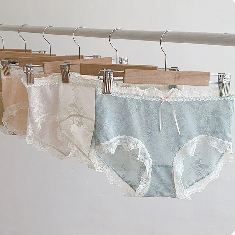 QQMALL Quần Lót Lưới Cotton Trong Suốt Lưng Vừa Đính Nơ Thanh Lịch Cho Nữ