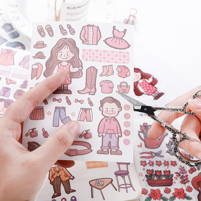Bộ 4 tờ sticker hình cô gái hoạt hình phong cách Nhật Bản đáng yêu