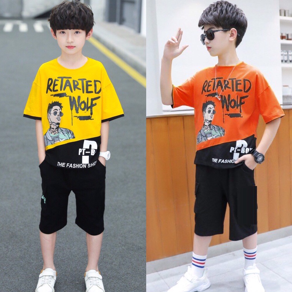 Bộ quần áo thun hè &quot;R.E.T.A&quot; 20-45kg cho bé trai 4-14 tuổi. Năng động, thoáng mát. Hàng may kỹ. B3