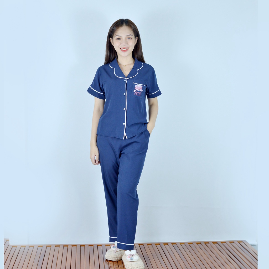 Bộ đồ bộ Pijama màu XANH ĐEN  tay ngắn quần dài vải cao cấp -  co giãn nhẹ - Thoải Mái Nhẹ Nhàng
