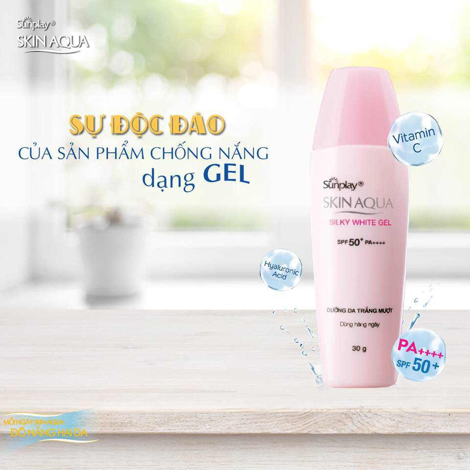Gel chống nắng dưỡng da trắng mượt Sunplay Skin Aqua Silky White Gel SPF 50+, PA++++