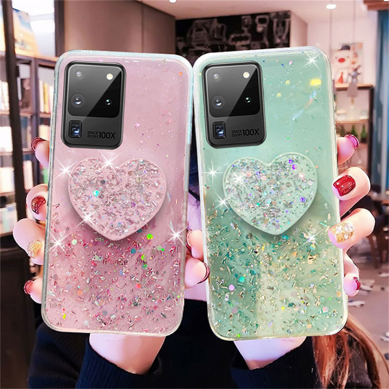 Ốp điện thoại dẻo đính sequin kèm giá đỡ cho Samsung Galaxy S21 Plus S20 Ultra S20 FE S10 S9