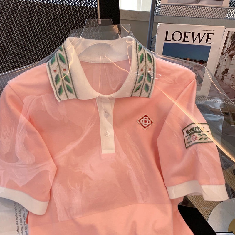 Áo polo Màu Hồng jacquard Thời Trang Mùa Hè Mới Ngọt Ngào Dành Cho Nữ