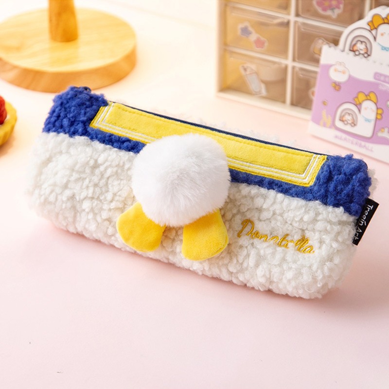 SEL Cute Soft Plush Fluffy Pencil Case Student Zipper Pen Pouch Stationery Organizer