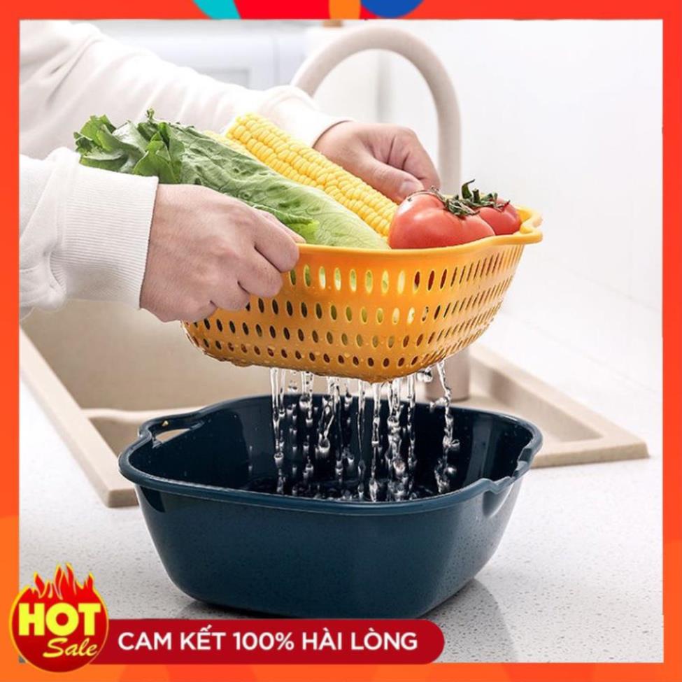 Bộ 6 rổ rửa kèm chậu - rổ rửa rau củ quả tiện dụng