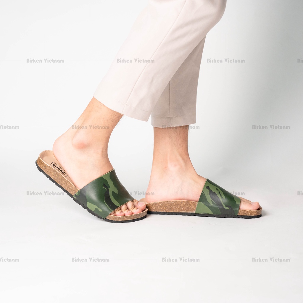 R05 - DÉP ĐẾ TRẤU Da PU Camo Rằn Ri Quai Ngang Nguyên Tấm Unisex Birken Vietnam Bioline