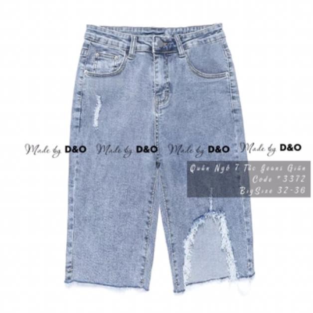 Quần Bò Co Giãn 7 Tấc / Quần Bò Lửng Size Đại Giãn - Quần Jeans Ngố Big Size 32~36 Lưng Cao ་