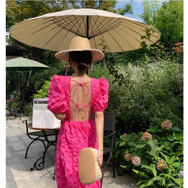 Váy đầm hở lưng tay ngắn, Đầm dài hở lưng dạ hội tay phồng màu cực xinh | BigBuy360 - bigbuy360.vn