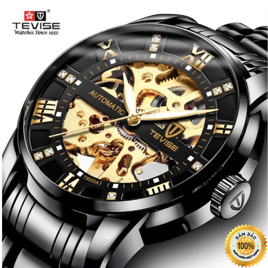 Đồng Hồ Kim Nam Tevise Máy Cơ Automatic Mặt Tròn Dây Kim Loại Lộ Máy - Đồng Hồ Nam Đeo Tay Chính Hãn