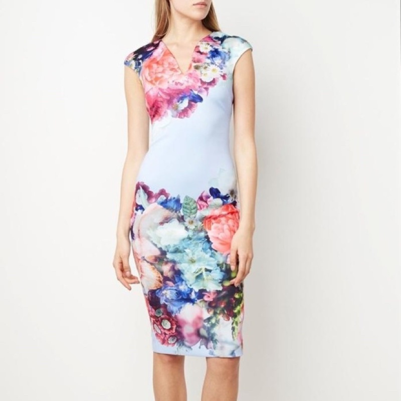Đầm Ted baker dáng bút chì hoa in siêu đẹp size 3