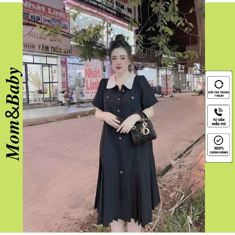 Váy Bầu Đầm Bầu Mùa Hè Cổ Sen Tay Bồng Công Sở Dáng Suông Chân Xếp Ly M585 Mom and Baby