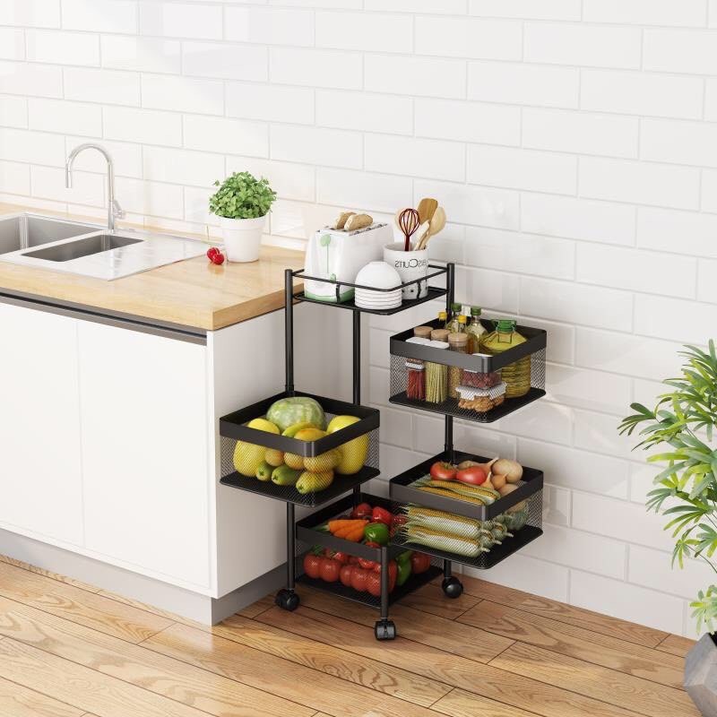 FREESHIP 🆓 Kệ Sắt Vuông Xoay 360* - 4 TẦNG - Chất Liệu Thép Không Gỉ Có Bánh Xe Di Chuyển Hàng Xuất Khẩu